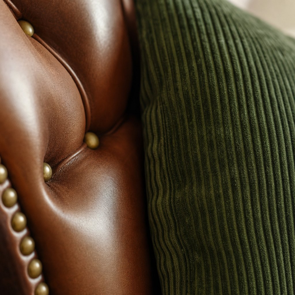 Détail du capitonnage cuir et des clous du canapé Chesterfield OTTAVIA