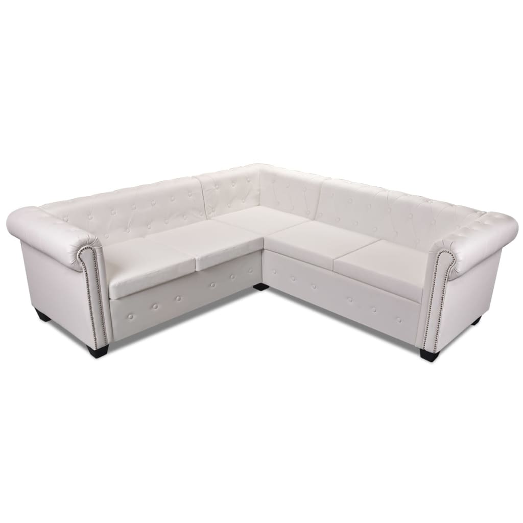 Canapé d'angle Chesterfield 5 places en cuir, vue de face