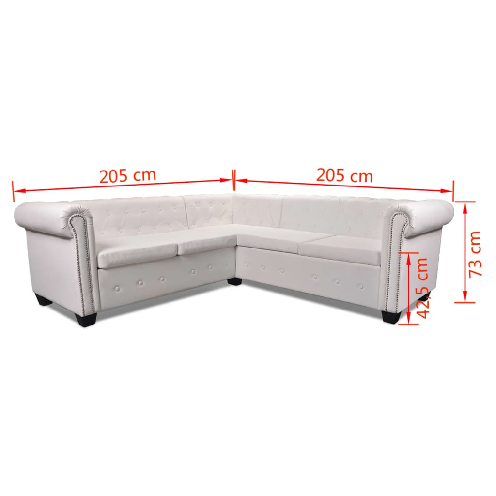 Canapé d'angle Chesterfield 5 places en cuir, vue de dos