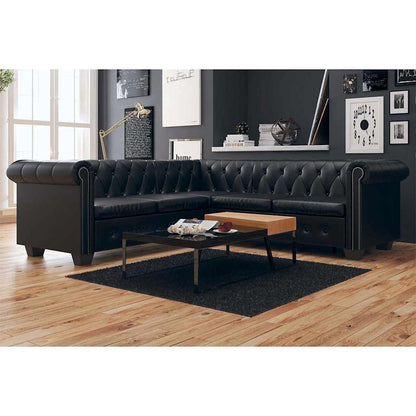 Canapé d'angle Chesterfield 5 places en cuir, coloris au choix