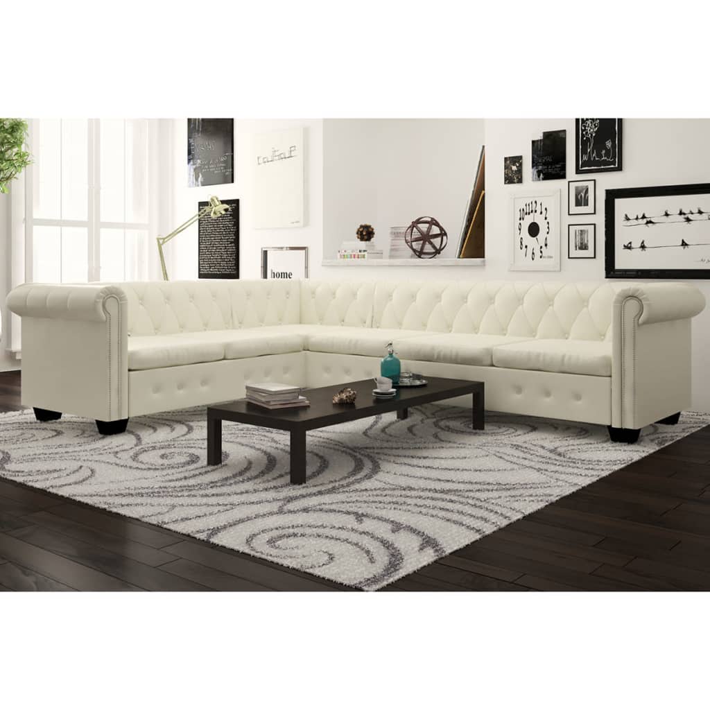 Canapé d'angle Chesterfield 6 places en cuir, autre coloris