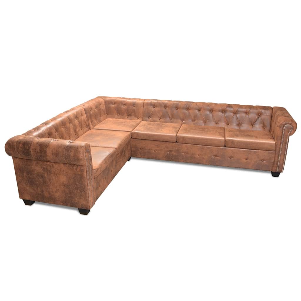 Canapé d'angle Chesterfield 6 places, vue d'ambiance