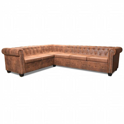 Canapé d'angle Chesterfield 6 places en cuir, vue de face