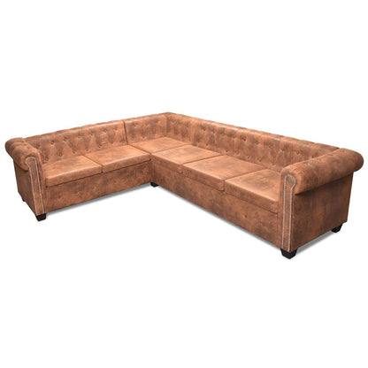 Canapé d'angle Chesterfield 6 places en cuir, vue de côté
