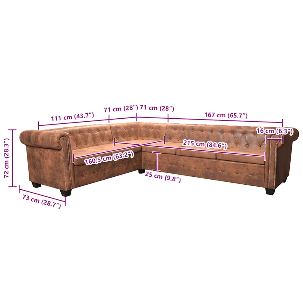 Canapé d'angle Chesterfield 6 places en cuir, vue de dos