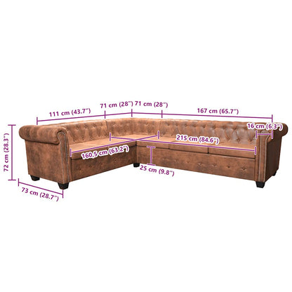 Canapé d'angle Chesterfield 6 places en cuir, vue de dos