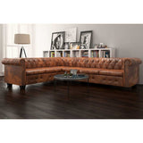 Canapé d'angle Chesterfield 6 places en cuir capitonné