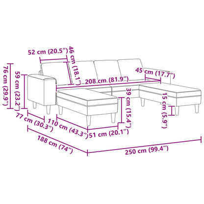 Schéma des dimensions du canapé d'angle en velours côtelé