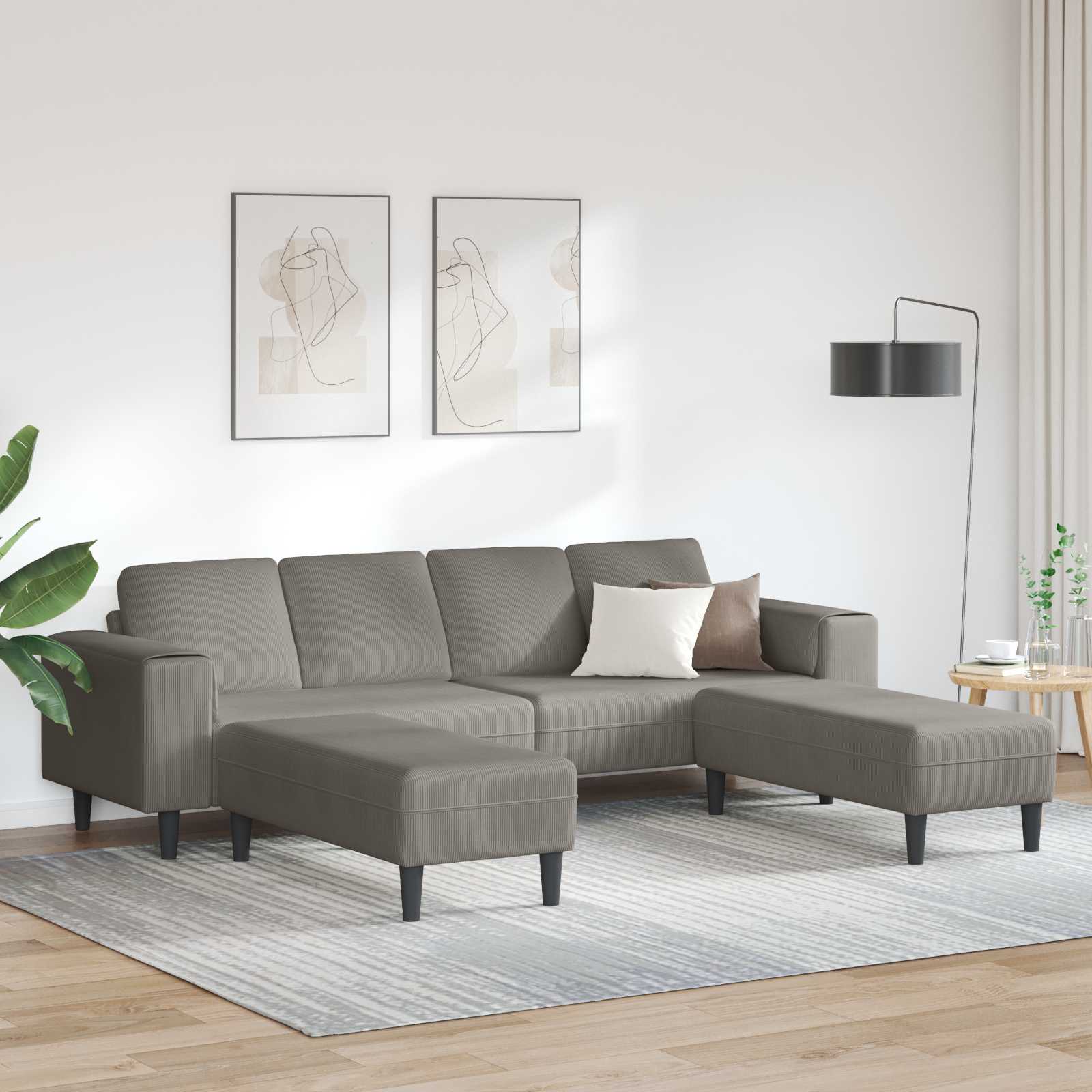 Canapé d'angle en U en velours côtelé OTTAVIA – modulable en forme de U