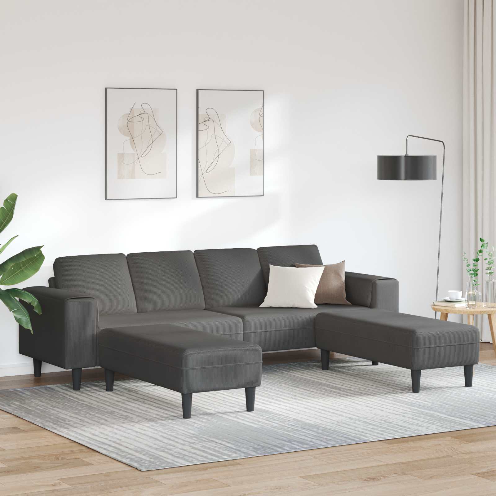 Canapé d'angle en U en velours côtelé OTTAVIA – avec module ottoman repositionnable